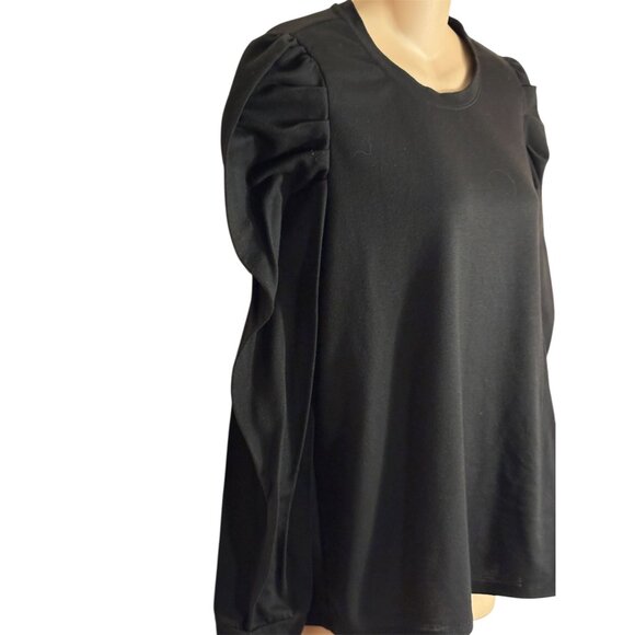 Gibsonlook Womens Medium Black Puff Shoulder Long Sleeve Top - Picture 2 of 6